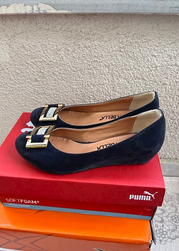 Kare Tokalı Lacivert Süet Topuklu Kadın Babet - Görsel 2