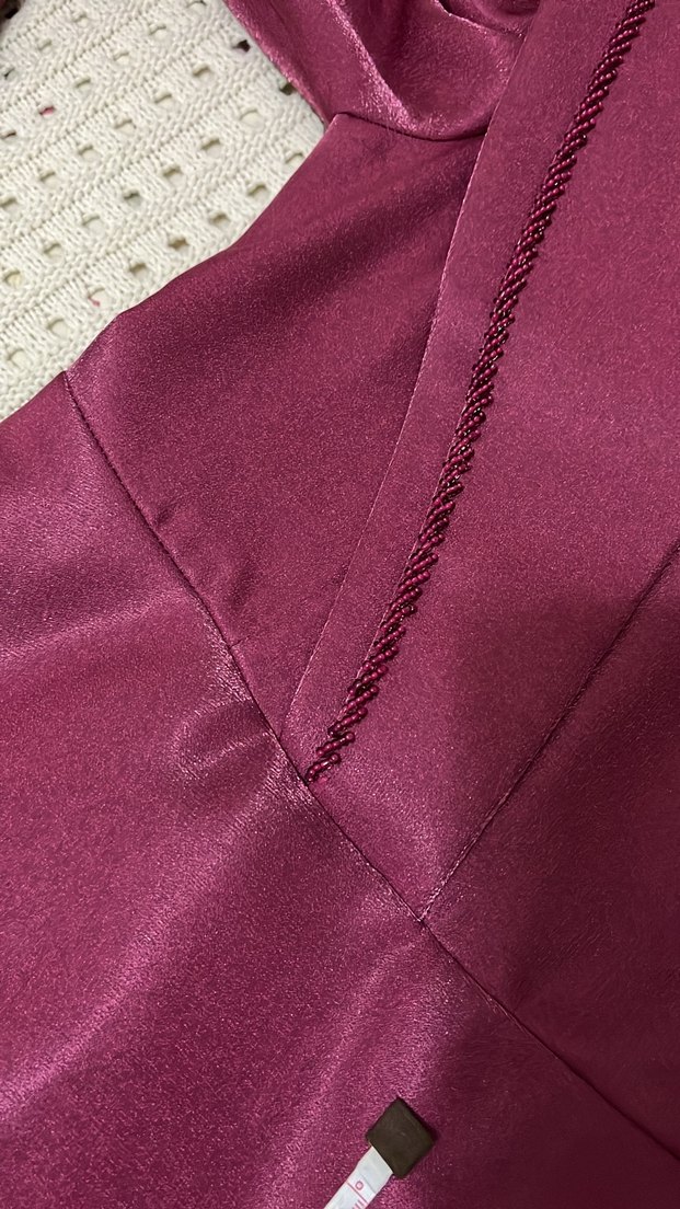 Bordo Uzun Kollu Drapeli Kadın Elbise - Görsel 3