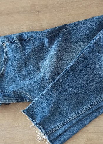 Düğmeli Normal Boy Mavi Kadın Denim Pantolon - Görsel 3