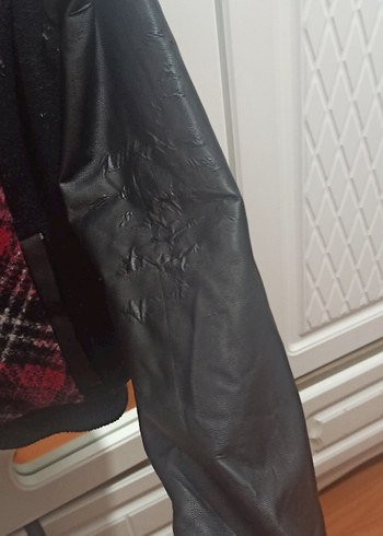 Bordo Ekoseli Deri Ceket - Görsel 5