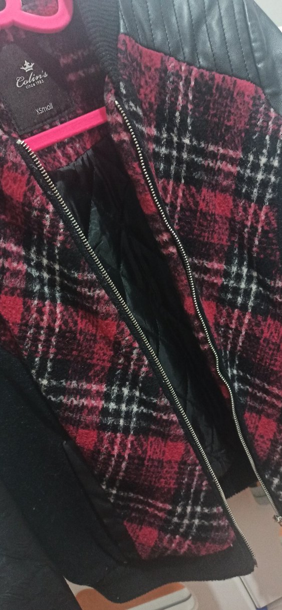 Bordo Ekoseli Deri Ceket - Görsel 4