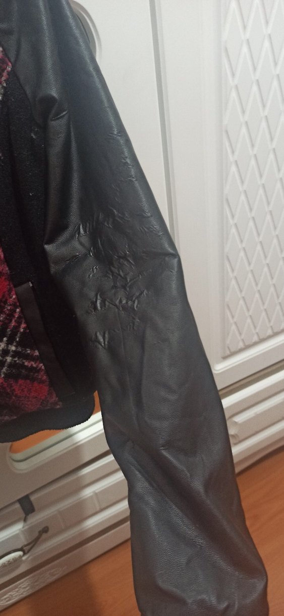 Bordo Ekoseli Deri Ceket - Görsel 5