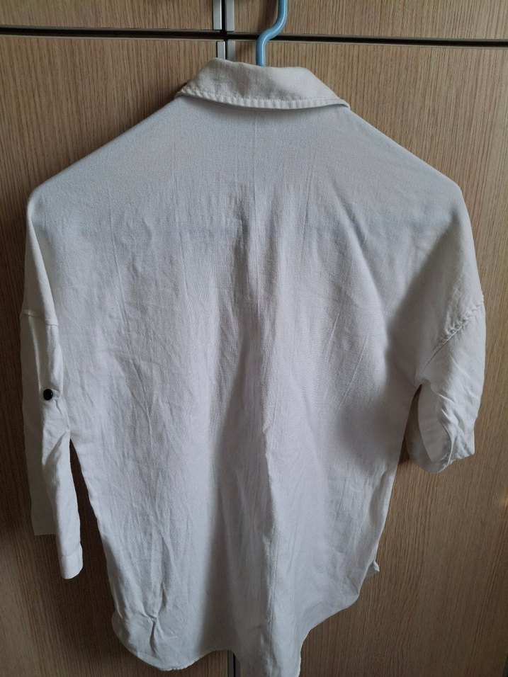 Beyaz Düğmeli Keten Kadın Gömlek - Görsel 2