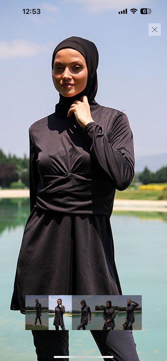 Siyah Drapeli Uzun Kollu Kadın Tesettür Mayo Haşema Takımı - Görsel 2