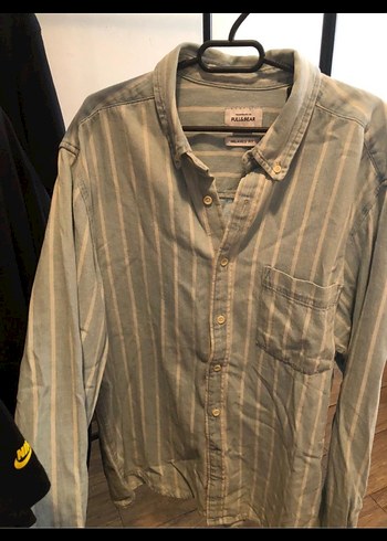 xl Beden Gri Çizgili Denim Kot Erkek Gömlek