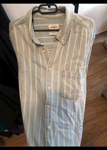 Gri Çizgili Denim Kot Erkek Gömlek