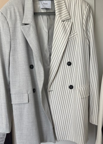40 Beden gri Renk Gri Çizgili Çift taraflı Bershka Kadın Blazer Ceket