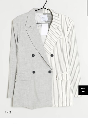 Bershka Gri Çizgili Çift taraflı Bershka Kadın Blazer Ceket