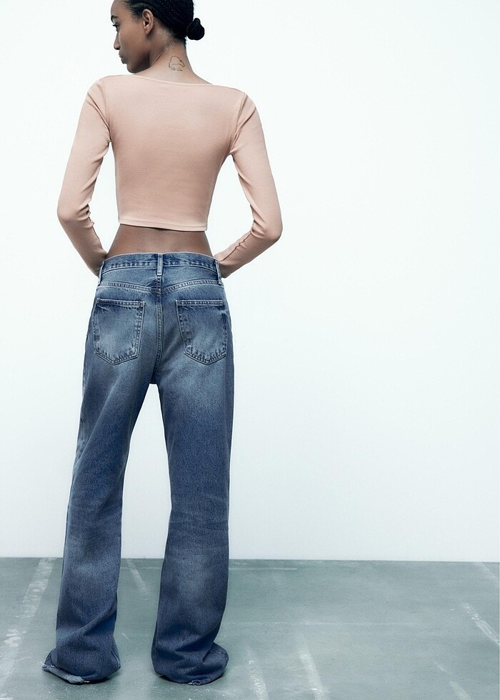 Zara kare yaka uzun kollu tişört - Görsel 3