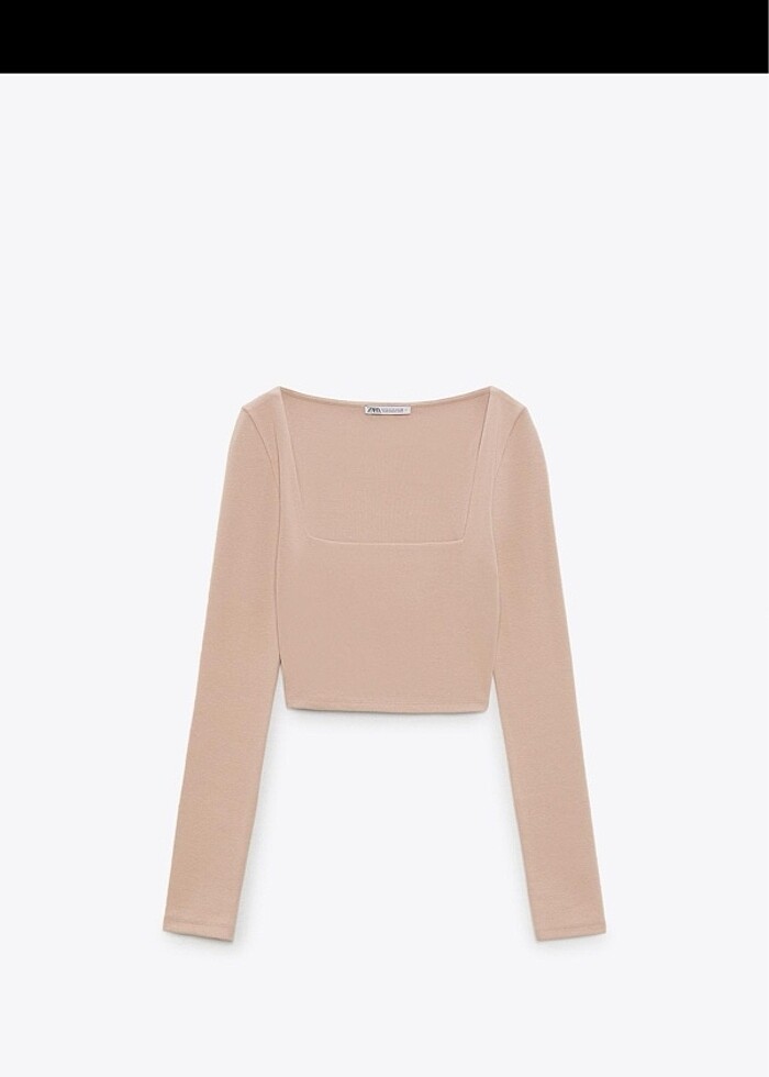 Zara kare yaka uzun kollu tişört - Görsel 5