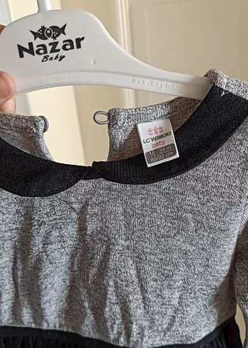 Uzun Kollu Gri ve Siyah Kız Çocuk Elbise - Görsel 4