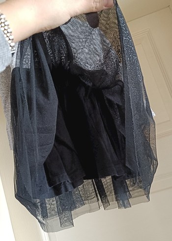 Uzun Kollu Gri ve Siyah Kız Çocuk Elbise - Görsel 3