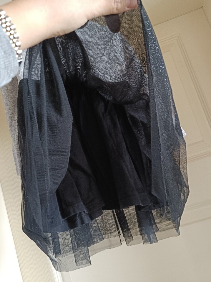 Uzun Kollu Gri ve Siyah Kız Çocuk Elbise - Görsel 3