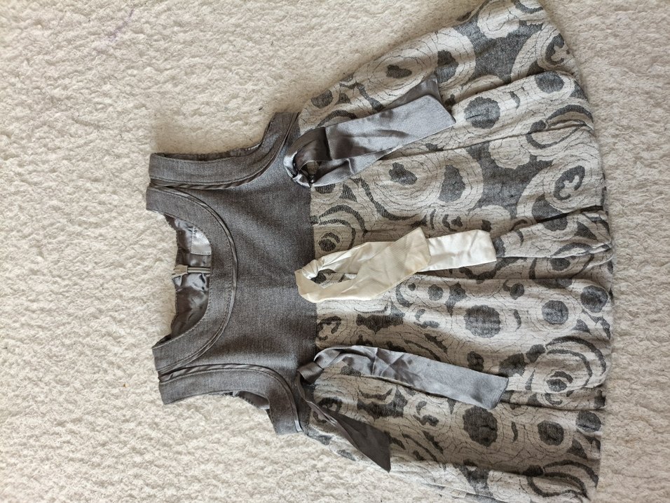 Gri Kız Elbisesi Fırfır Detaylı - Görsel 2