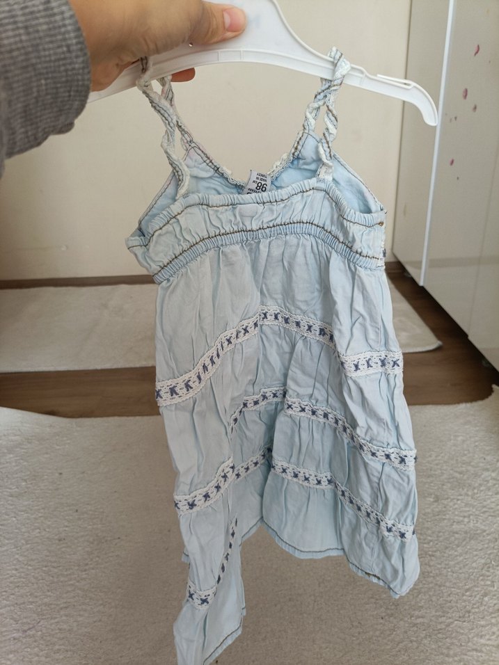 Nakışlı Bohem Kız Çocuk Kot Elbise - Görsel 3