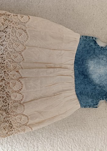 Kız Çocuk Denim ve Dantel Bohem Elbise - Görsel 2