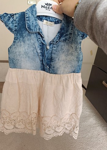 Kız Çocuk Denim ve Dantel Bohem Elbise - Görsel 3