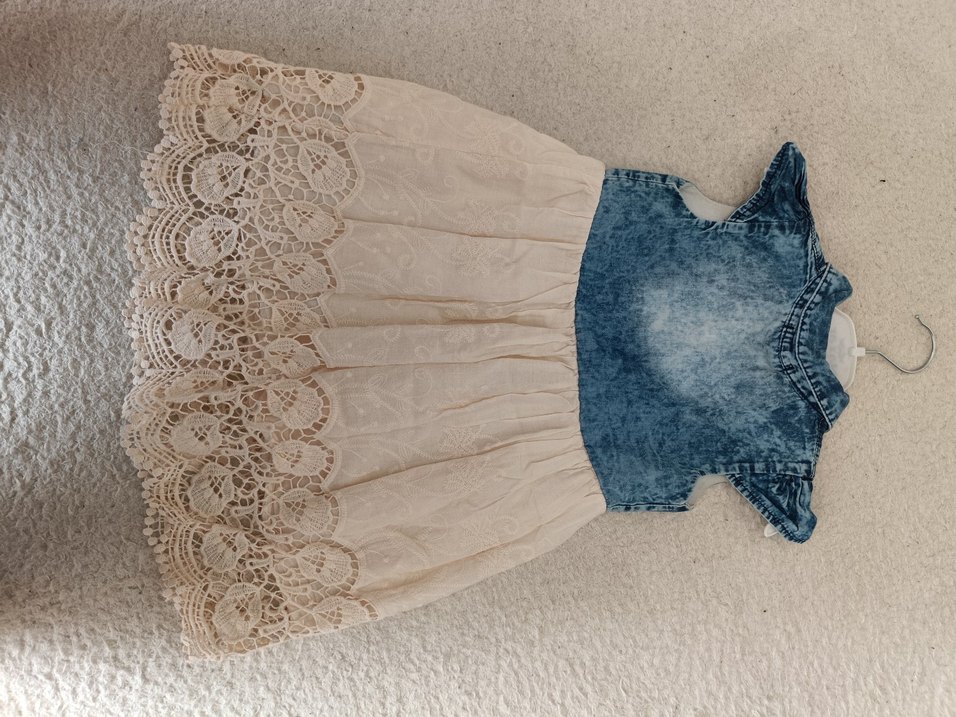 Kız Çocuk Denim ve Dantel Bohem Elbise - Görsel 2