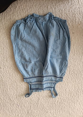 Kız Çocuk Fırfırlı Denim Tulum - Görsel 3