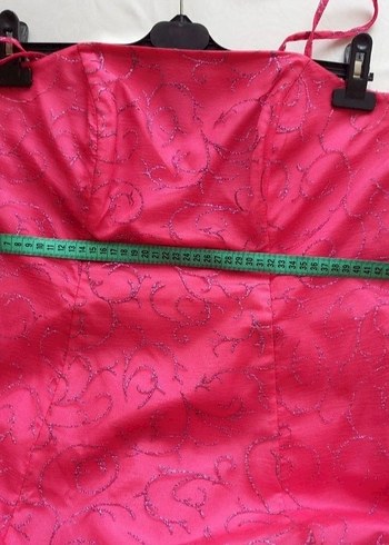 Fuşya Uzun Drapeli Straplez Kadın Abiye - Görsel 7