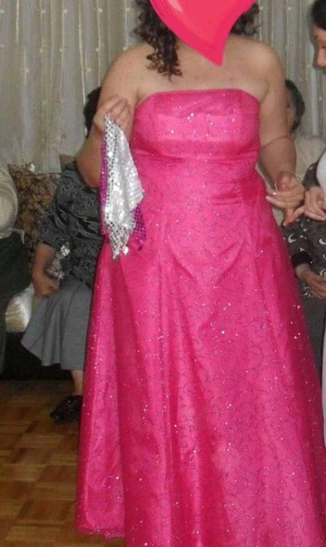 Fuşya Uzun Drapeli Straplez Kadın Abiye - Görsel 3