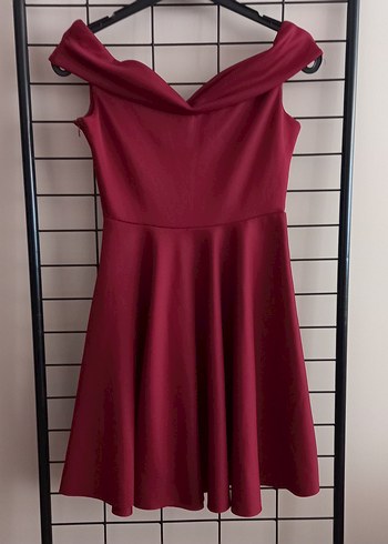 Bordo Midi V Yaka Drapeli Mini Elbise - Görsel 5