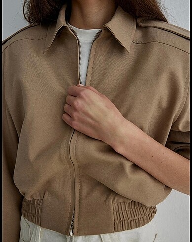 38 Beden Suud Camel Cooper Crop Bomber Ceket