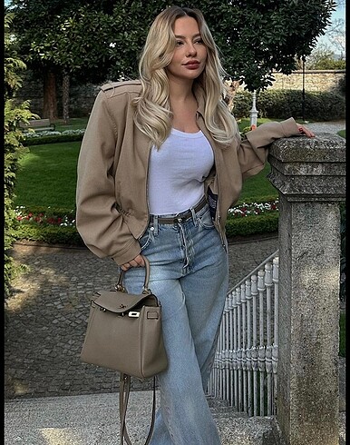 38 Beden camel Renk Suud Camel Cooper Crop Bomber Ceket