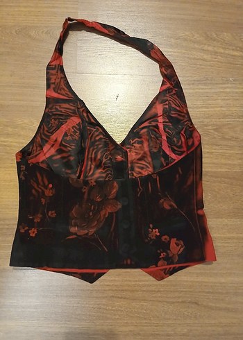 Zara Bordo Güllü Gotik Düğmeli Askısız Yelek