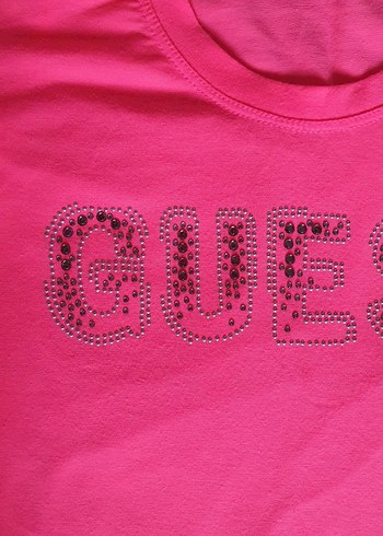 s Beden Orjinal Pembe Kadın Payetli GUESS Tişört