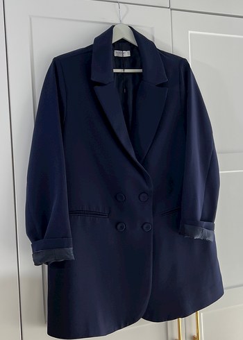 m Beden Düğmeli Lacivert Kadın Blazer Ceket