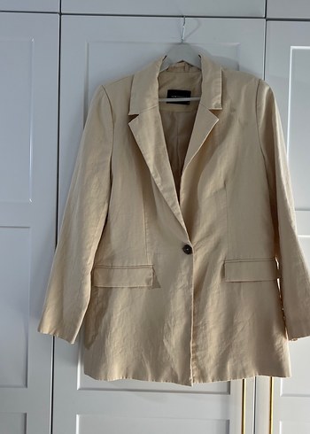 s Beden Bej Keten Kadın Blazer Ceket
