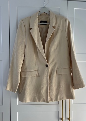 Bej Keten Kadın Blazer Ceket