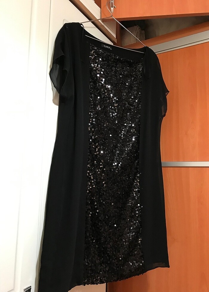 Payetli (pullu),astarlı, düz dantelli şık elbise & tunik - Görsel 2