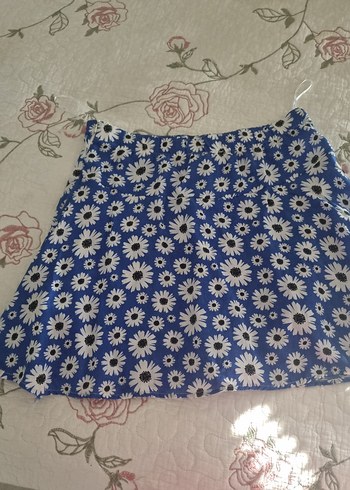 l Beden Papatya Desenli Mavi Pilili Midi şort Etek