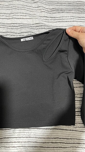 Diğer Siyah Parlak crop bluz