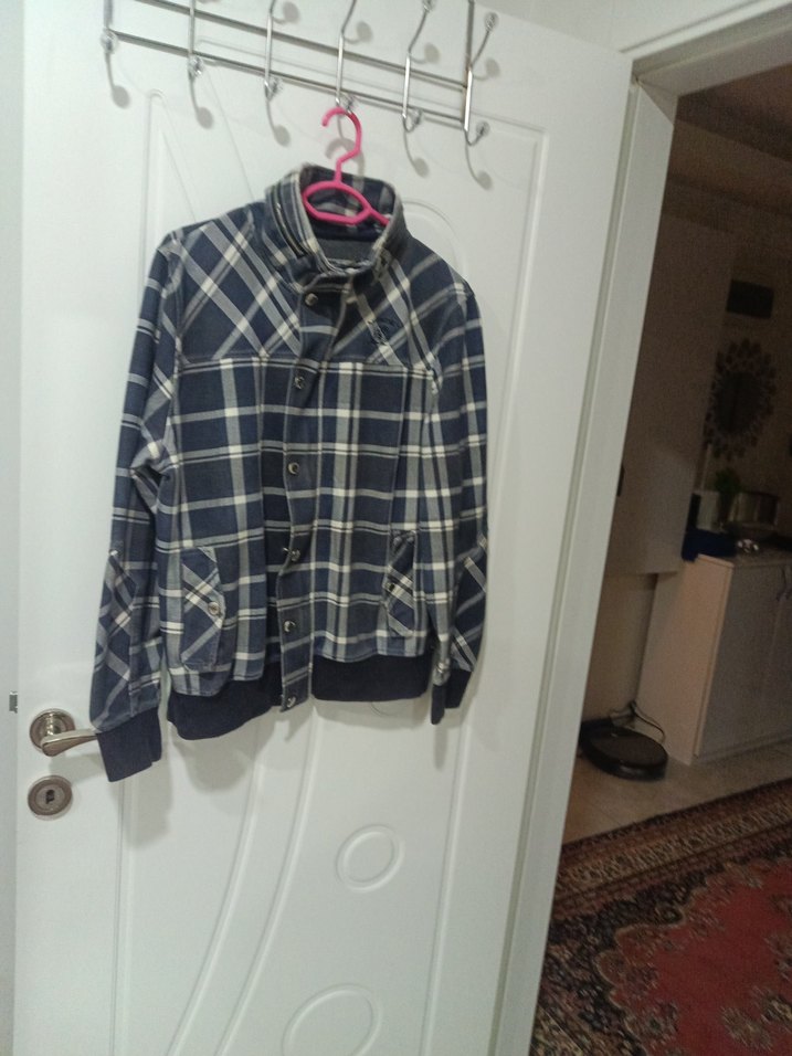 Gri Ekose Düğmeli Kadın Ceket - Görsel 3