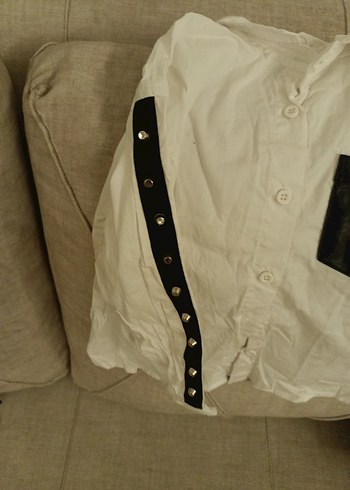 C1 Düğmeli Beyaz cocuk Keten Gömlek - Görsel 4