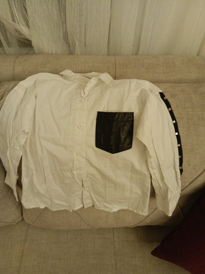 C1 Düğmeli Beyaz cocuk Keten Gömlek - Görsel 2