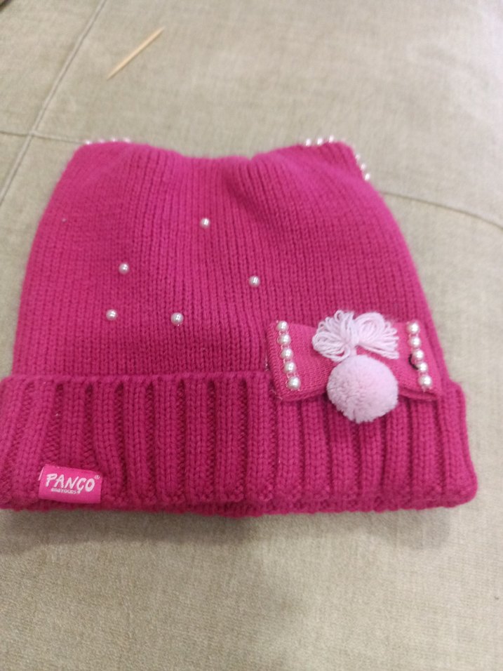 C1 Panco Nakışlı Pembe Çocuk Bere - Görsel 2