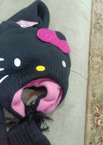 C1 Çocuk Siyah Nakışlı Örgü Eldiven ve Bere Seti - Görsel 3