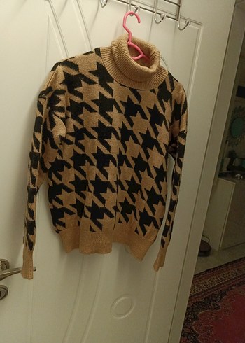 C1 Kahverengi Kazayağı Desenli Kadın Triko Kazak60 - Görsel 3