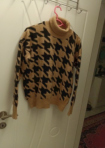 C1 Kahverengi Kazayağı Desenli Kadın Triko Kazak60 - Görsel 6