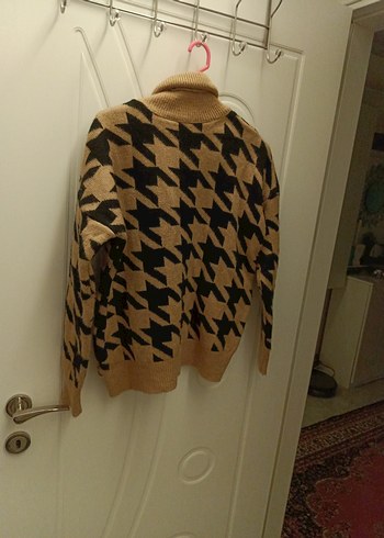 C1 Kahverengi Kazayağı Desenli Kadın Triko Kazak60 - Görsel 4