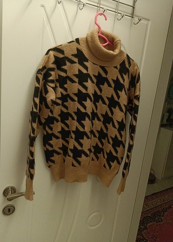 C1 Kahverengi Kazayağı Desenli Kadın Triko Kazak60 - Görsel 5