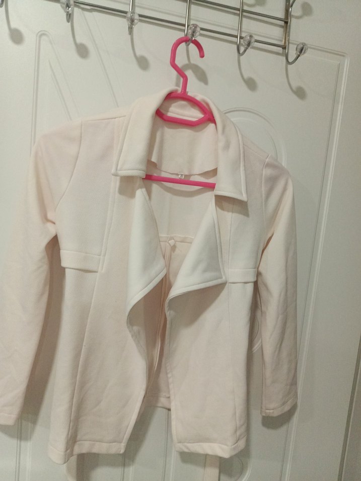 Beyaz Mini cocuk Kemerli Ceket - Görsel 3