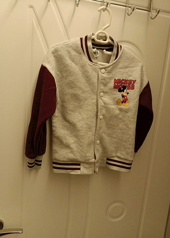 Bordo Gri Mickey Mouse Düğmeli Erkek Hırka - Görsel 2