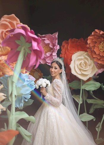 Uzun Kollu Beyaz A Kesim Gelinlik - Görsel 5