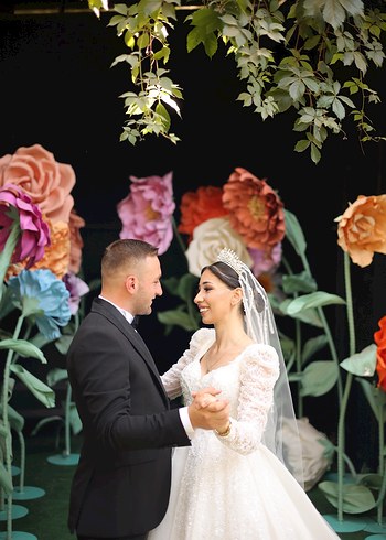 Uzun Kollu Beyaz A Kesim Gelinlik - Görsel 6