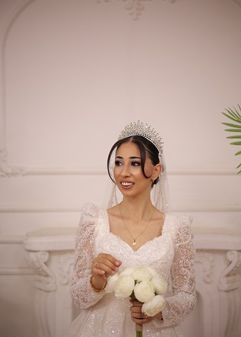 Uzun Kollu Beyaz A Kesim Gelinlik - Görsel 7